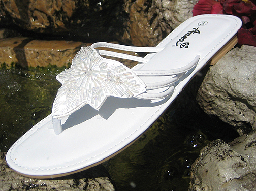 Children's white beaded flip flop  sandal