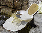 Cream Bridal Flip Flops with gold ribbon trim for Weddings