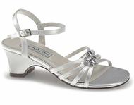 Children's white satin dyeable sandals with rhinestones