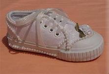 Children's bridal wedding tennies with lace and ribbon