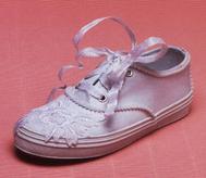 Children's bridal wedding tennies with pearls and ribbon