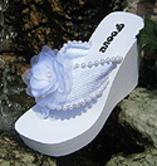 Elevated Platform Bridal Flip Flops with Chiffon Flower for weddings and receptions