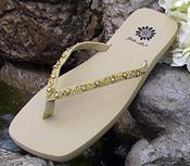  Ivory Bridal Flip Flops with gold and rhinestone trim for Weddings