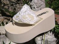 Medium Ivory Bridal Flip Flops with lace for weddings