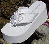 Platform Bridal Flip Flops with satin and pearl flower