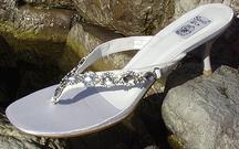 Kitten Heel White Satin Bridal Sandals with Rhinestones for weddings