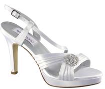 Dyeable White Satin Bridal Sandals with rhinestone Centerpiece for weddings