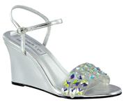 Silver Metallic Wedge with crystals and 3 inch heel
