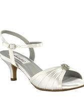 Dyeable white Satin, Black, Silver, and Gold Shimmer Low 2" heel sandal