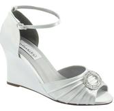 Dyeable Satin wedge sandals with rhinstone ornament