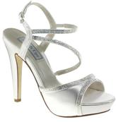 High 4 inch satin platform sandal lined with rhinestones