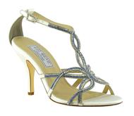 Stunning Silk Satin sandal with blue and clear rhinestones and 3 inch heel