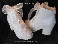 Cream tennies with lace and pearls